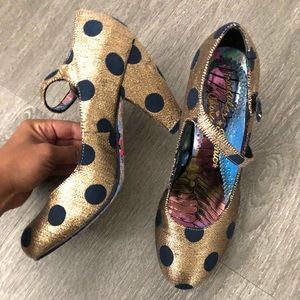 Gold and Navy Blue Polka Dot Heels